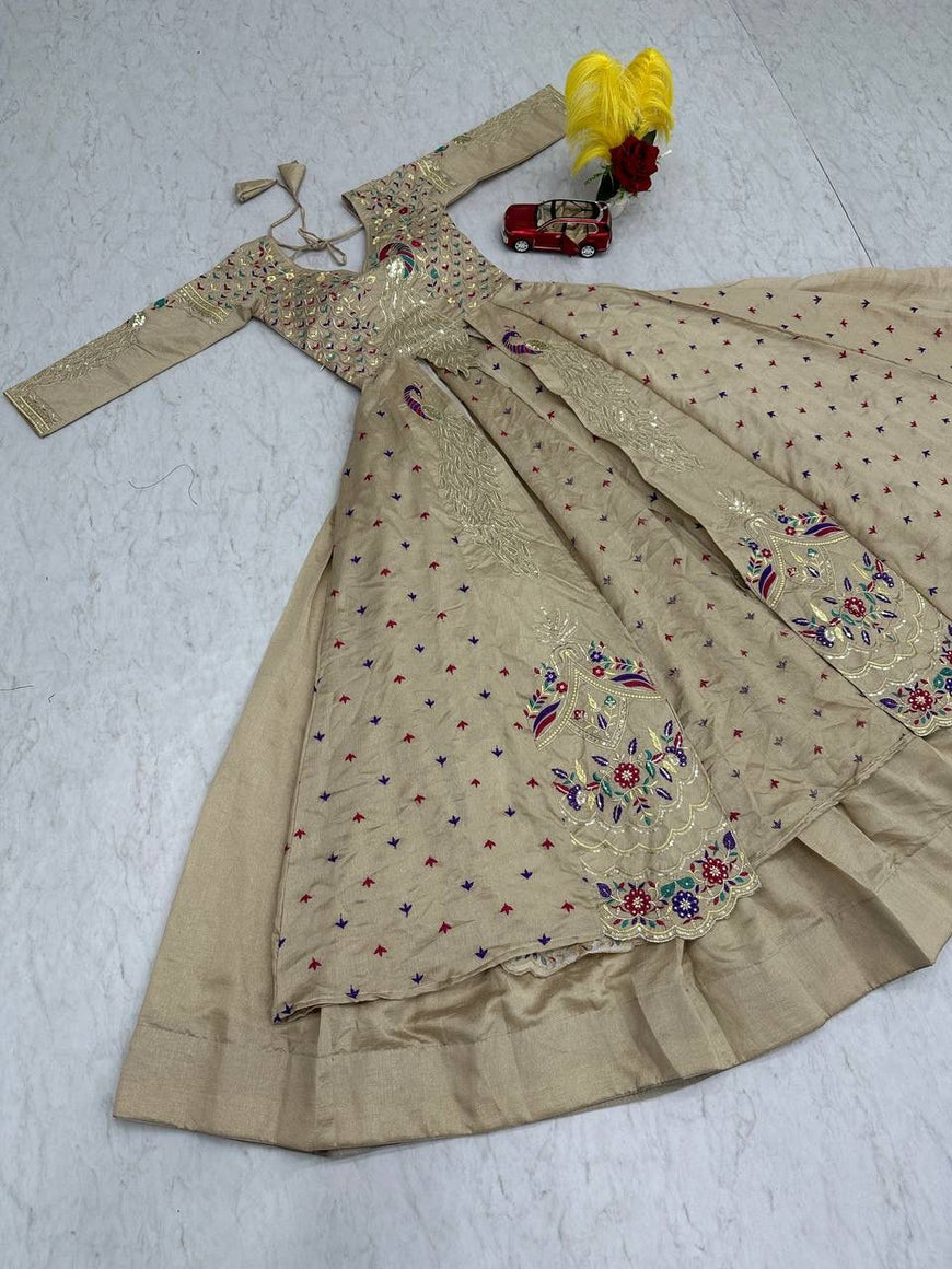 Pure Vichitra Embroidered Lehenga Set with Cups