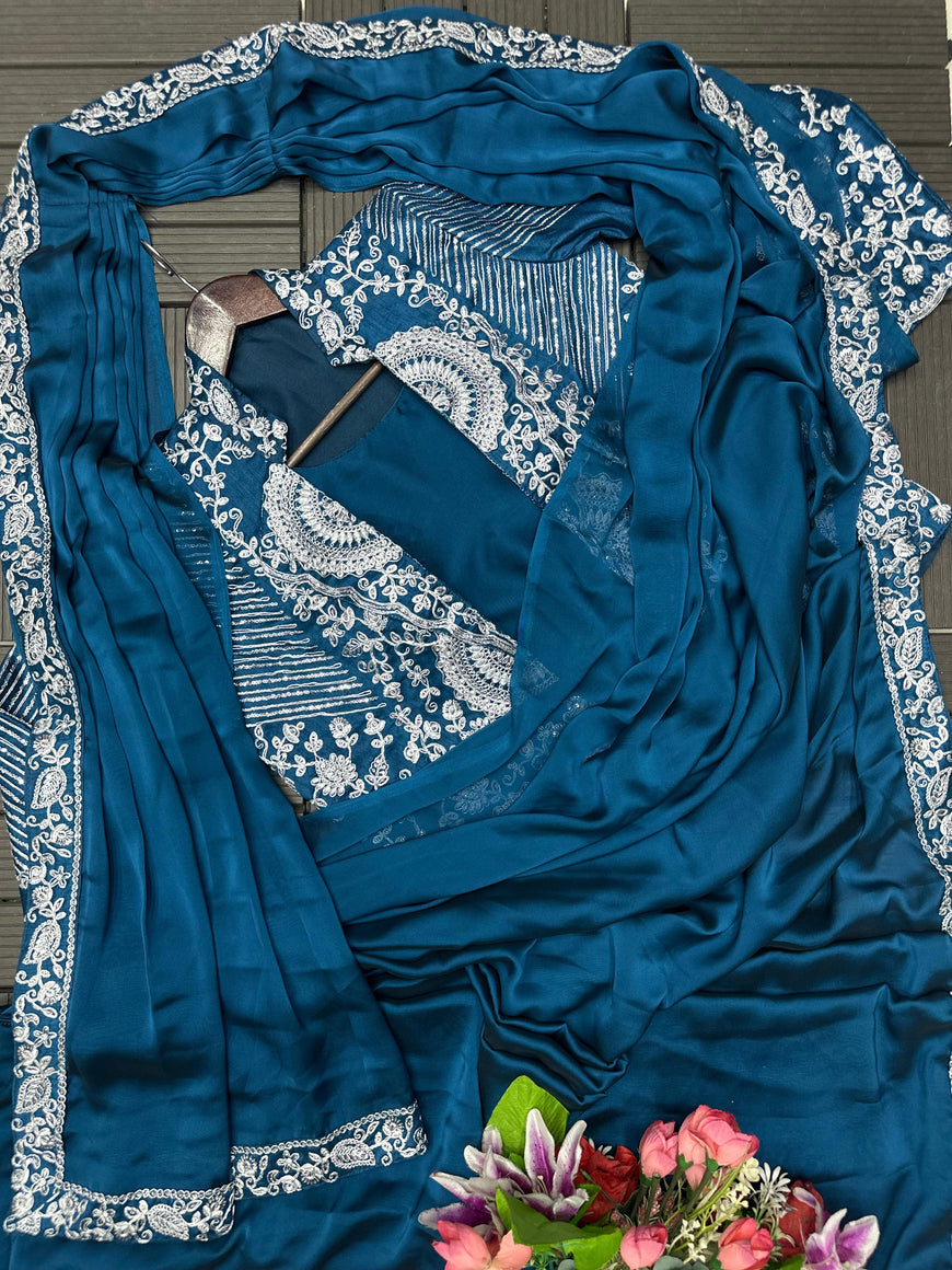 Ready to Wear Embroidery Sequence Saree with Full Koti Jacket