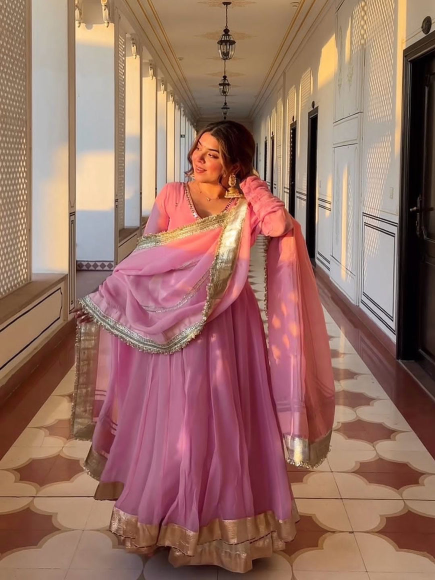 Designer Tabby Organza Embroidered Anarkali Suit Set