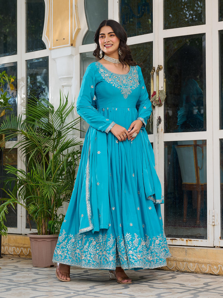 Designer American Silk Gown Set with Embroidery