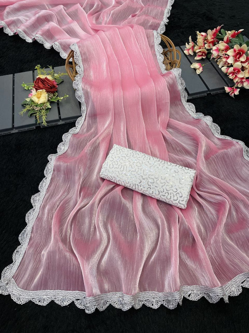 Bollywood Trending Jimmy Choo Saree with Embroidered Blouse