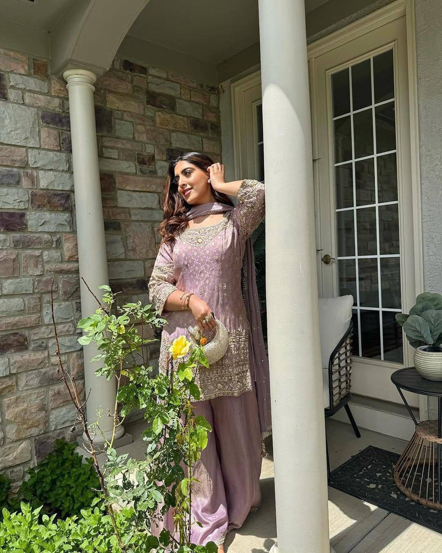 Designer Embroidered Kurti Plazzo Set with Dupatta