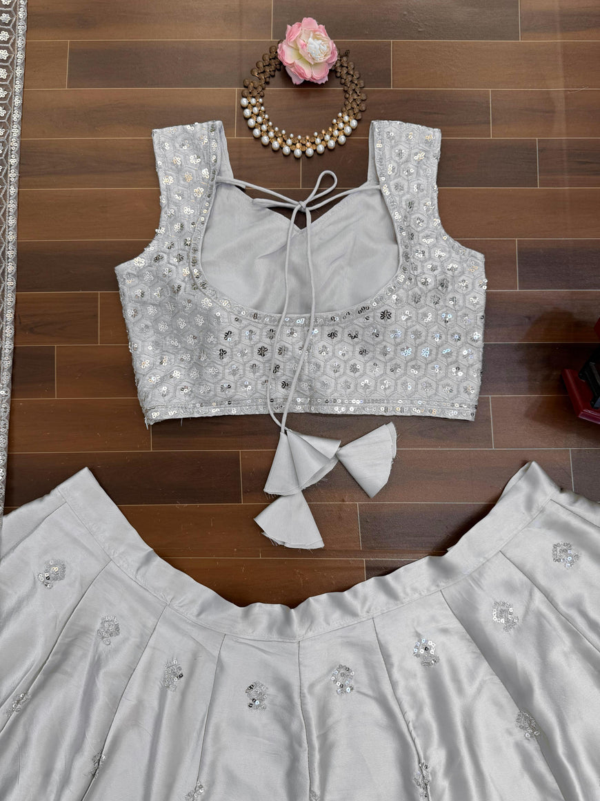 Designer Japan Satin Embroidered Lehenga Choli Set