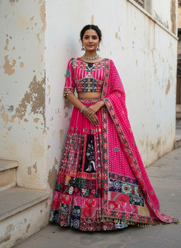 Navratri Special Muslin Cotton Chaniya Choli with Real Mirror Work