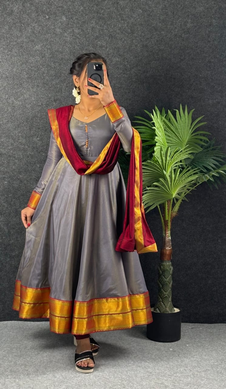 Amirtha Traditional Russian Silk Maxi Gown with Dupatta