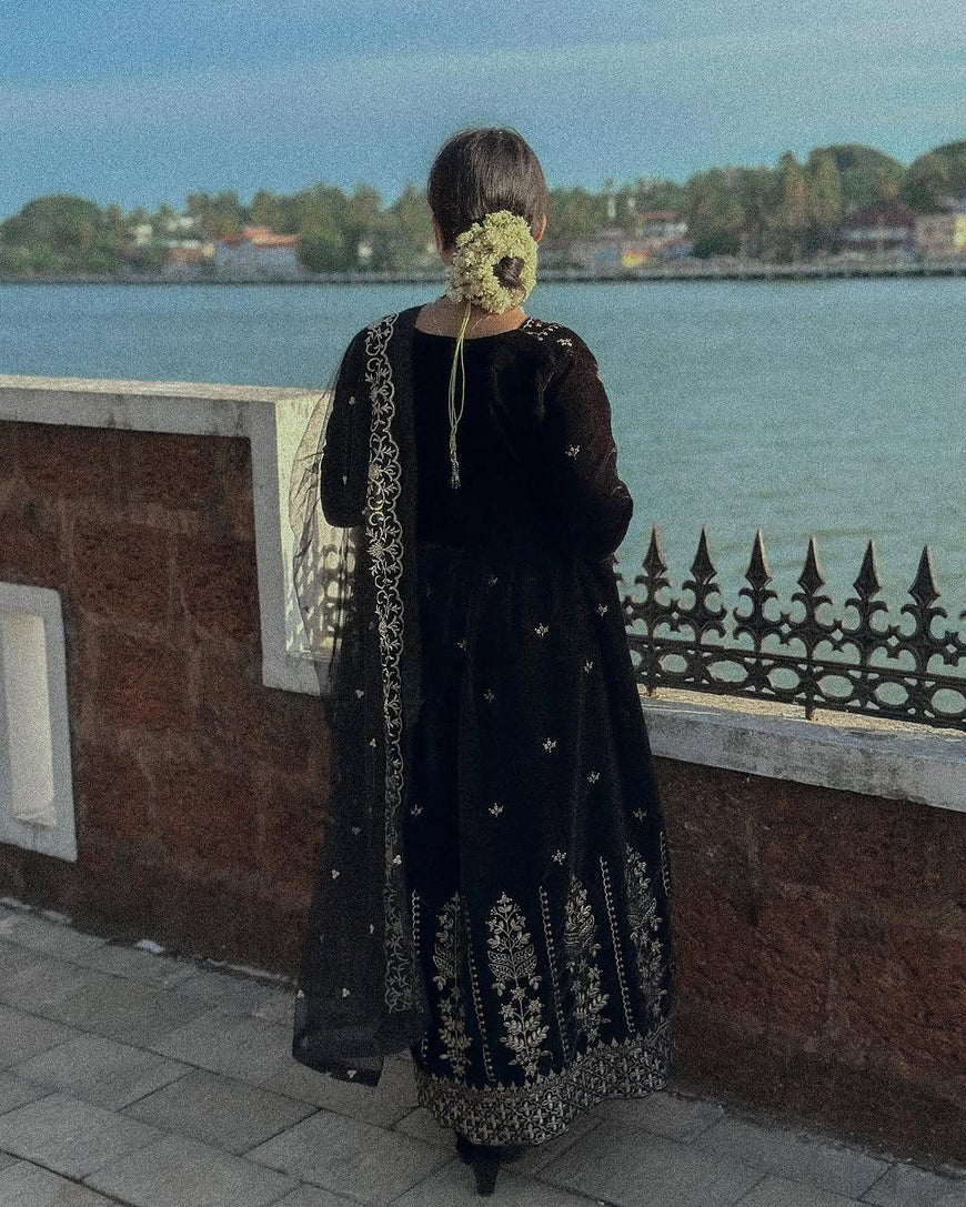 Designer Embroidered Velvet Anarkali Gown Set