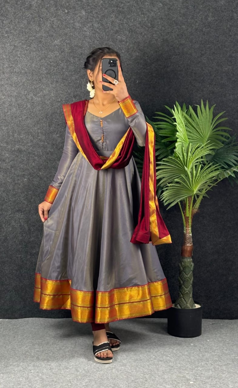 Amirtha Traditional Russian Silk Maxi Gown with Dupatta