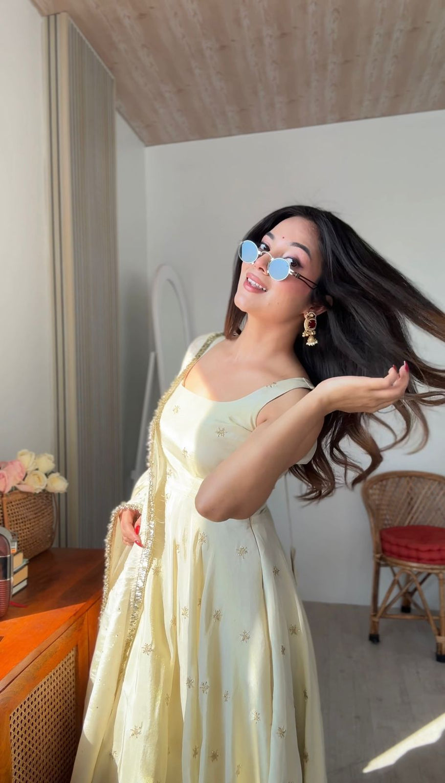 Designer Cosmos Gold Embroidered Gown Set (Code: 5325)