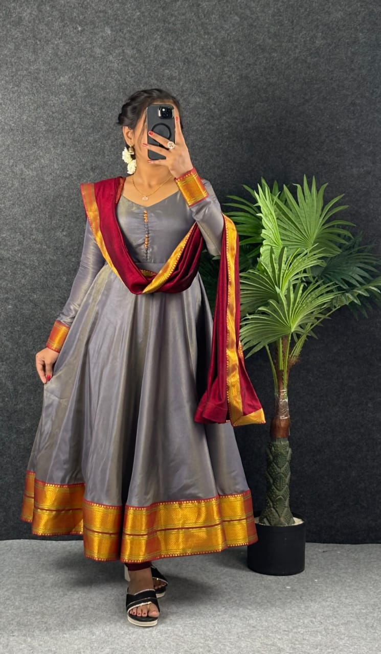Amirtha Traditional Russian Silk Maxi Gown with Dupatta