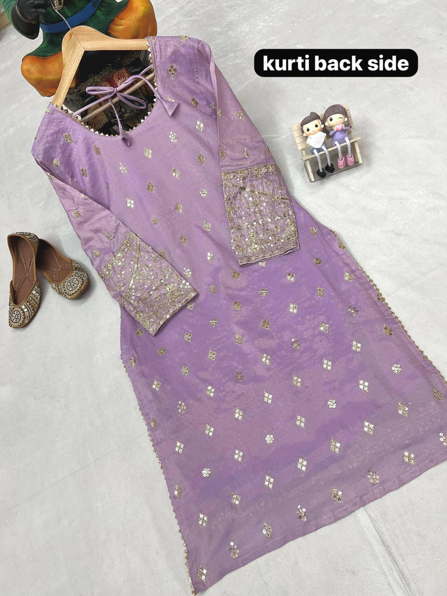 Designer Embroidered Kurti Plazzo Set with Dupatta