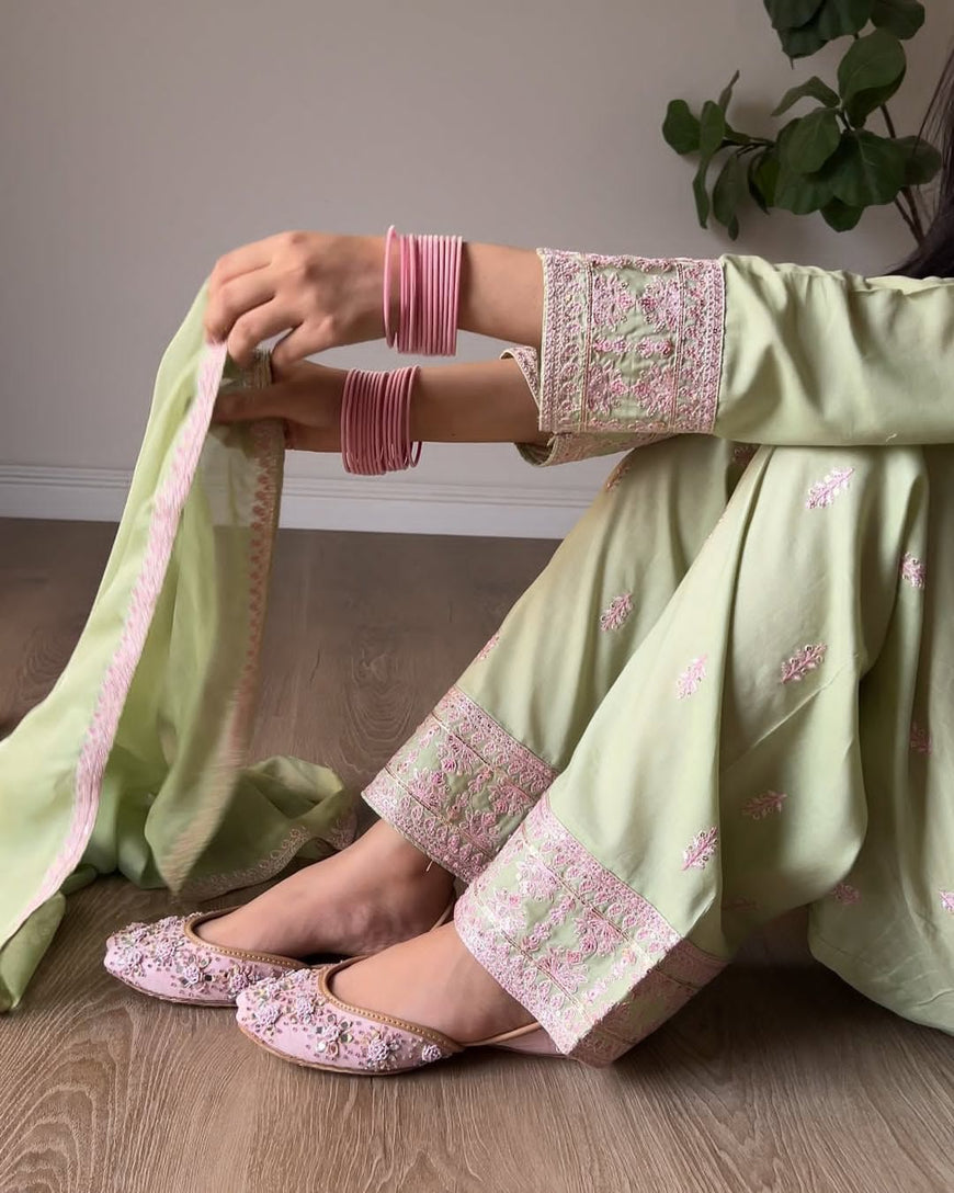 Designer Party Wear Top with Farshi Salwar Set