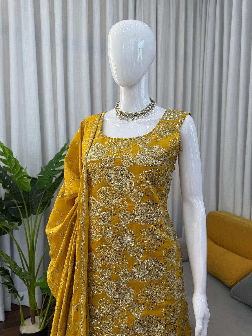 Premium 3-Piece Simmer Silk Set with Thread & Sequence Work