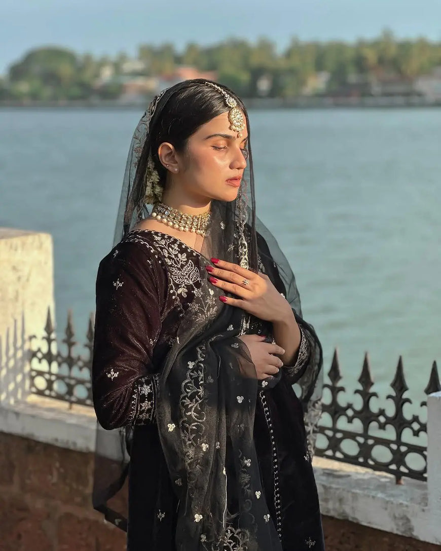 Designer Embroidered Velvet Anarkali Gown Set