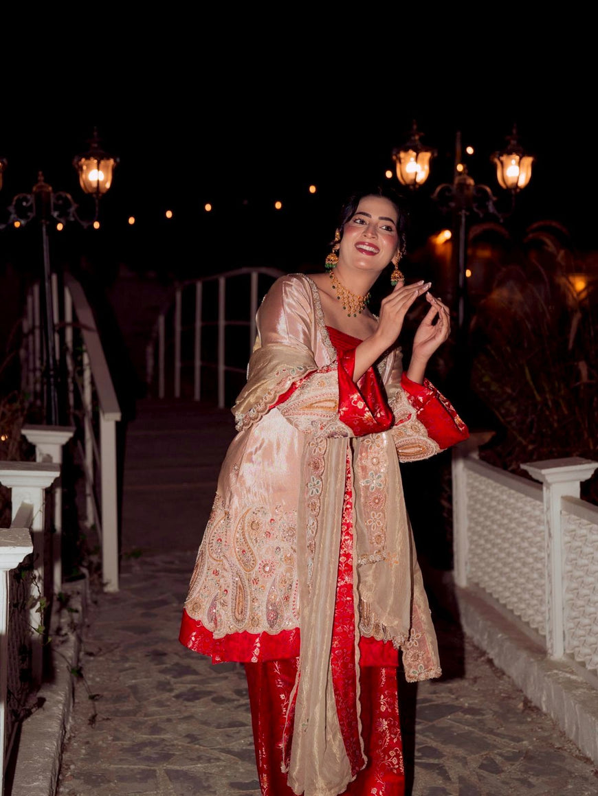 Pure Tissue Kurti Plazzo Set with Embroidered Dupatta