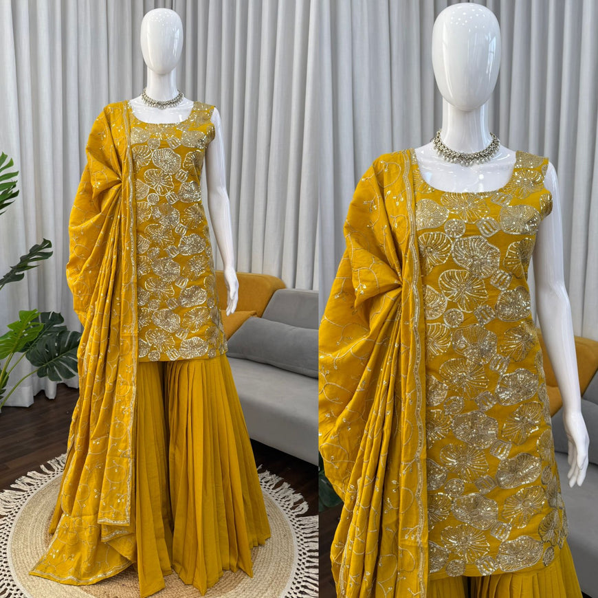 Premium 3-Piece Simmer Silk Set with Thread & Sequence Work