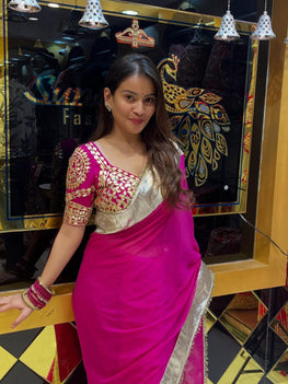 Premium Hand Charkhi Gotta Patti Saree with Stitched Blouse