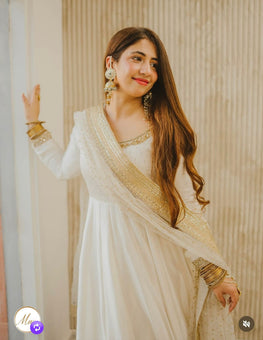 Cinon Silk Embroidered Gown Pant Dupatta Set