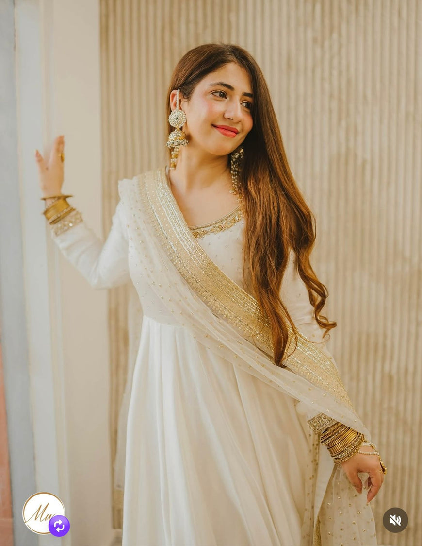 Cinon Silk Embroidered Gown Pant Dupatta Set