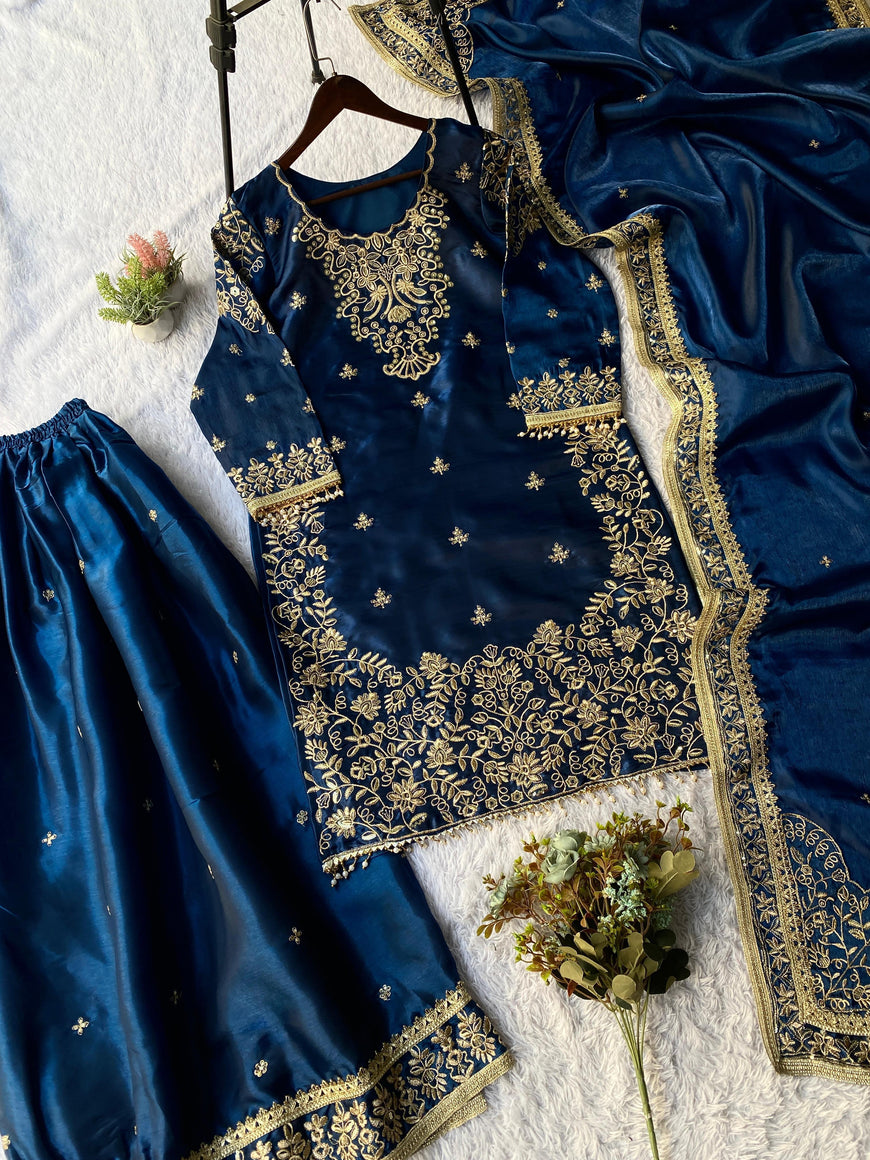 Eid Exclusive GMY Silk Embroidered Kurti Plazzo Set (Code: 2061)