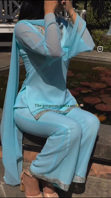 Fox Georgette Embroidered Top Plazzo Dupatta Set