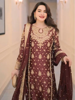 Heavy Embroidered Top-Plazzo Set with Dupatta