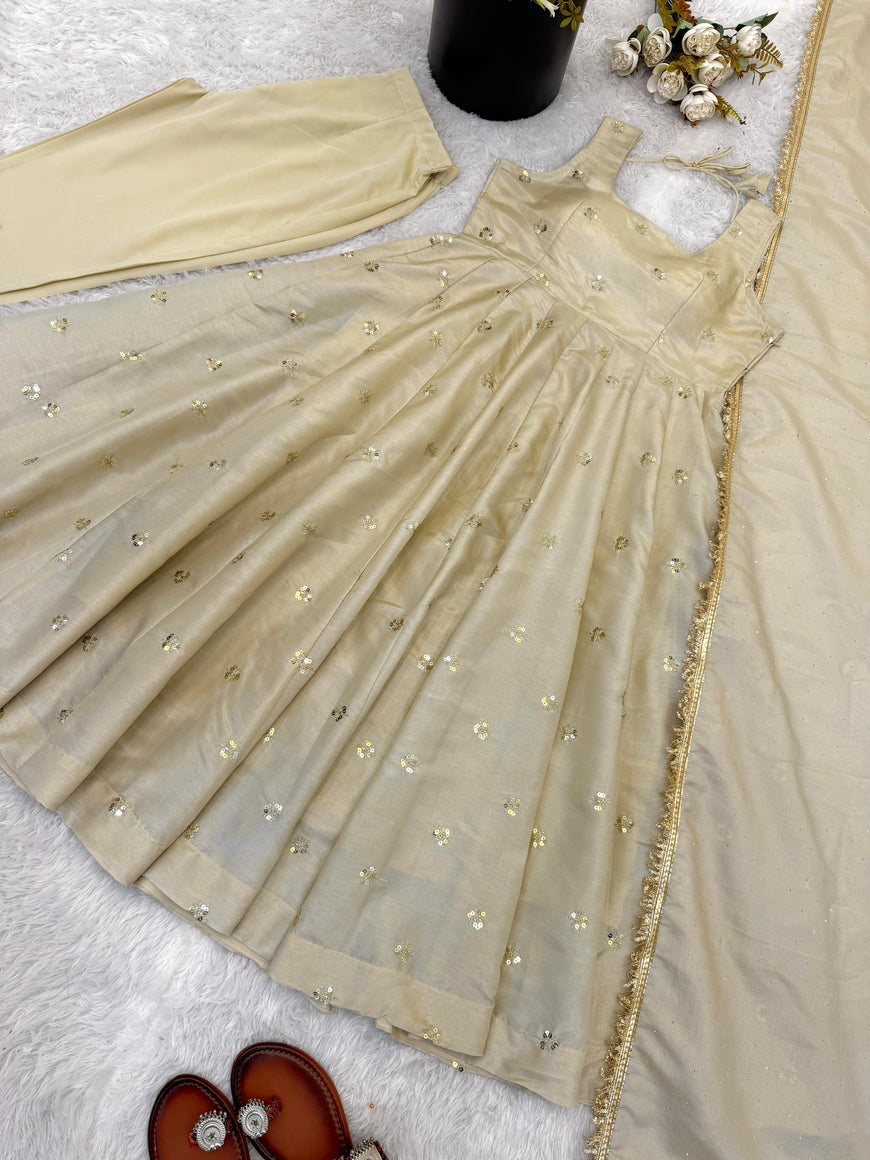 Designer Cosmos Gold Embroidered Gown Set (Code: 5325)