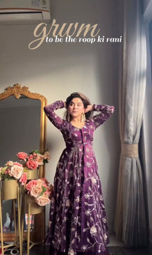 Designer Party Wear Gown with Lehenga and Embroidery Work