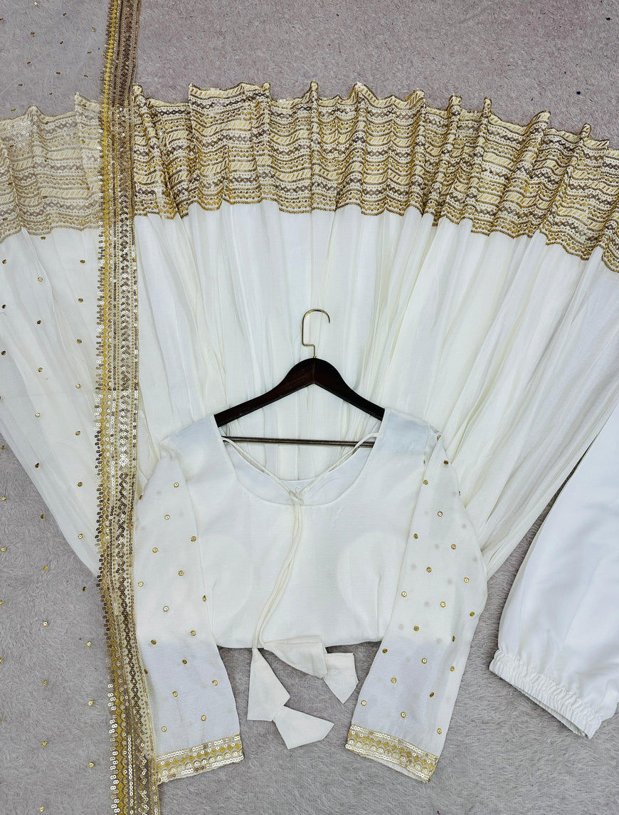 Cinon Silk Embroidered Gown Pant Dupatta Set