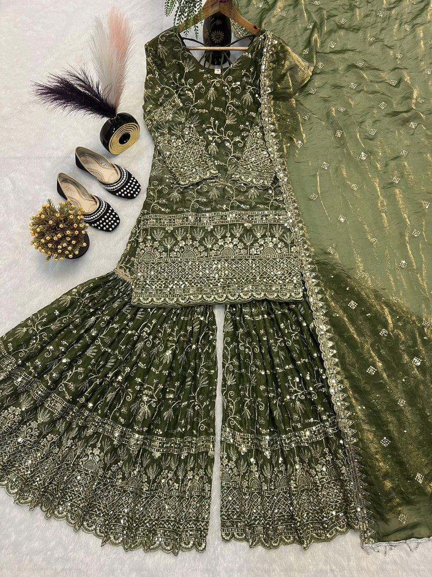Designer Party Wear Top Sharara Palazzo Set with Dupatta