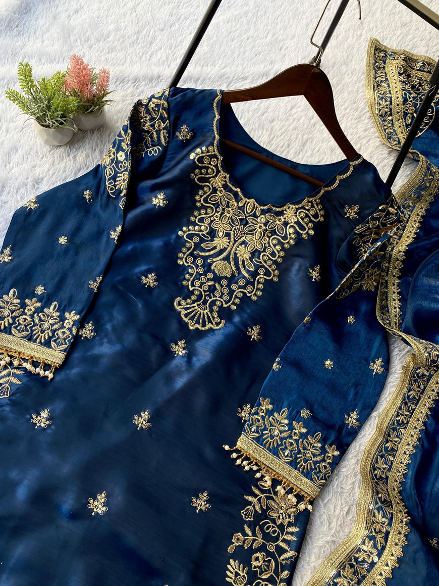 Eid Exclusive GMY Silk Embroidered Kurti Plazzo Set (Code: 2061)