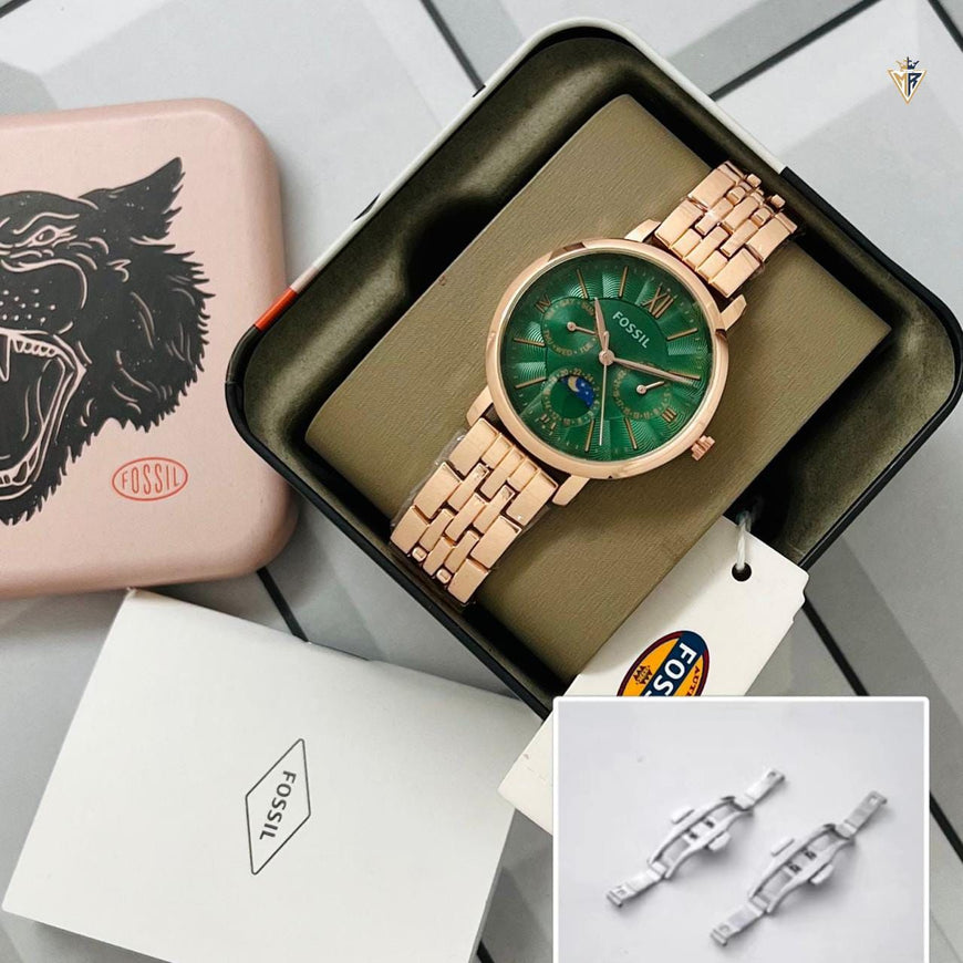 Chronograph Sun & Moon Rose Gold Watch for Women