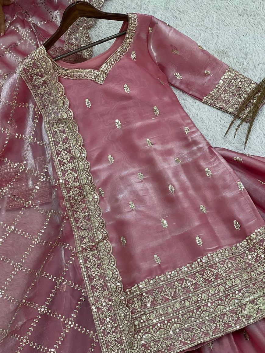 Ready-to-Wear Fancy Embroidered Top-Plazzo Set with Dupatta