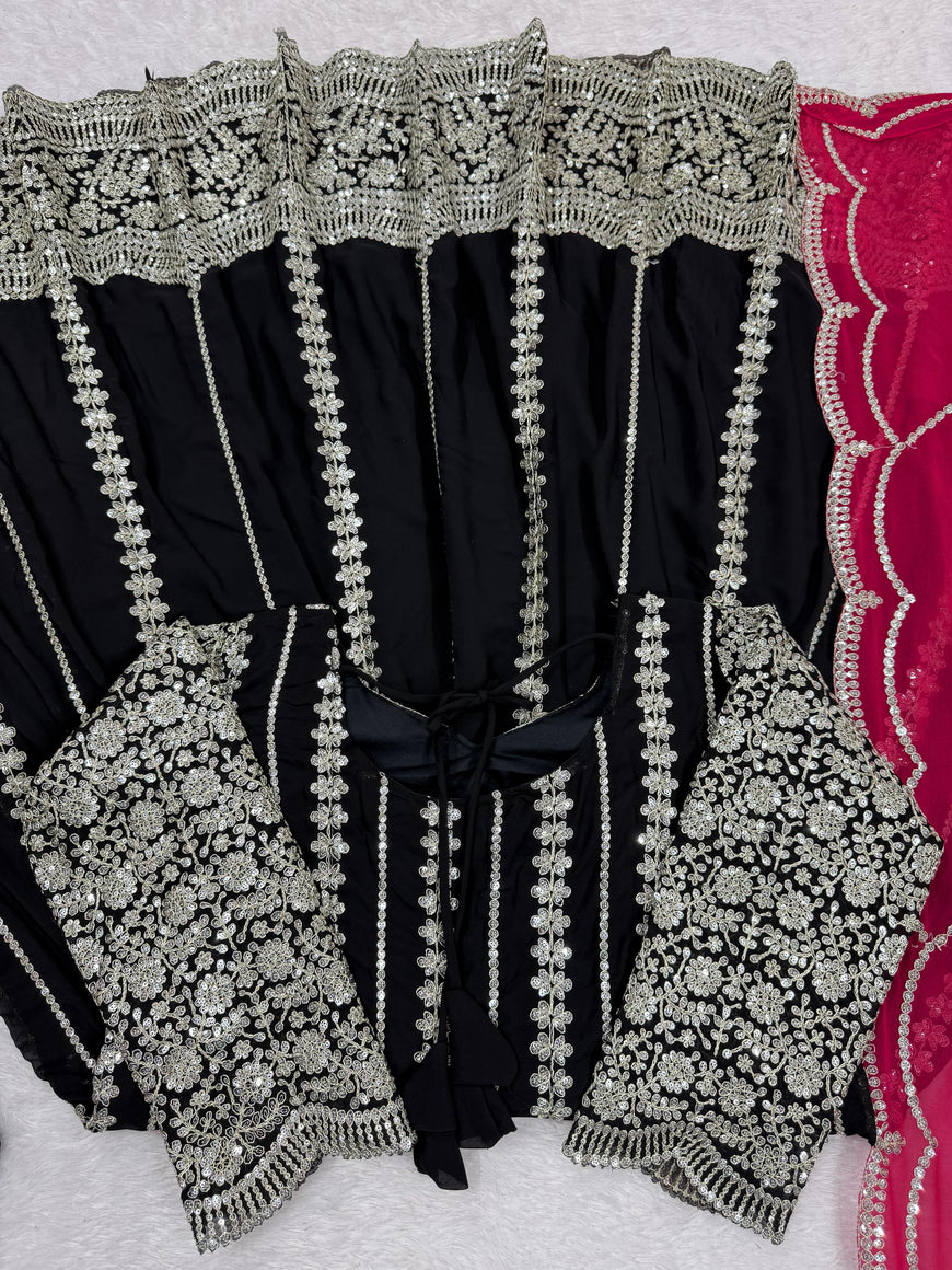 Designer Faux Georgette Anarkali Plazzo Set with Dupatta