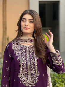 Sequins Embroidered Faux Georgette Kurti Pant Dupatta Set