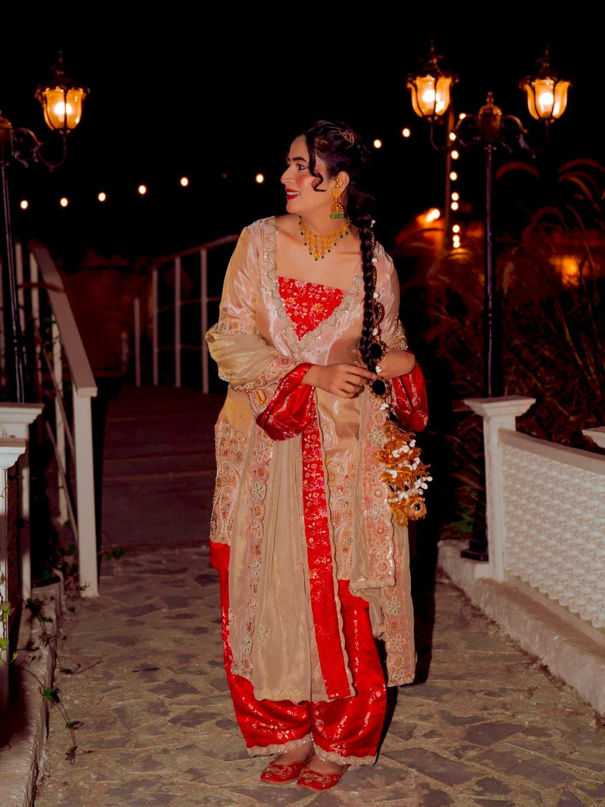 Pure Tissue Kurti Plazzo Set with Embroidered Dupatta