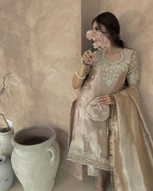 Ready-to-Wear Jimmy Chu Silk Embroidered Top Pant Set with Dupatta