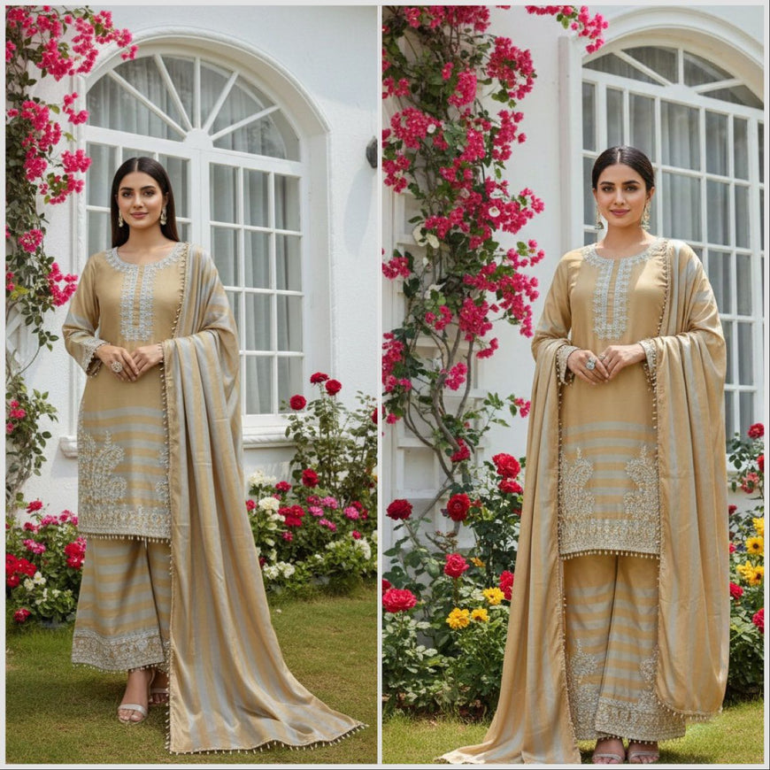 Embroidered Chinon Silk Top Plazzo Set with Dupatta