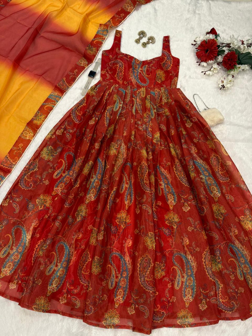 Pure Jimmy Organza Silk Digital Printed Anarkali Gown