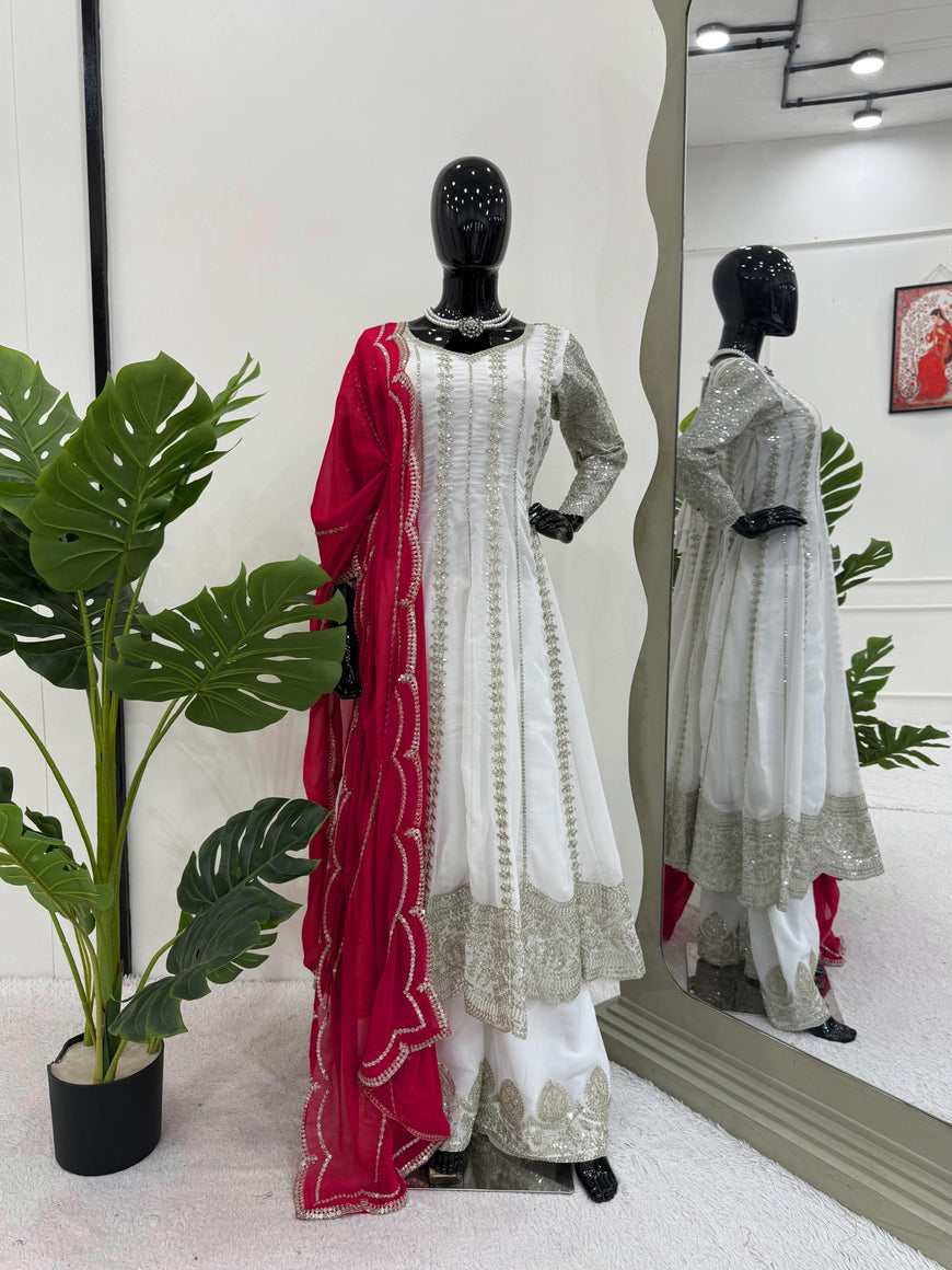 Designer Faux Georgette Anarkali Plazzo Set with Dupatta