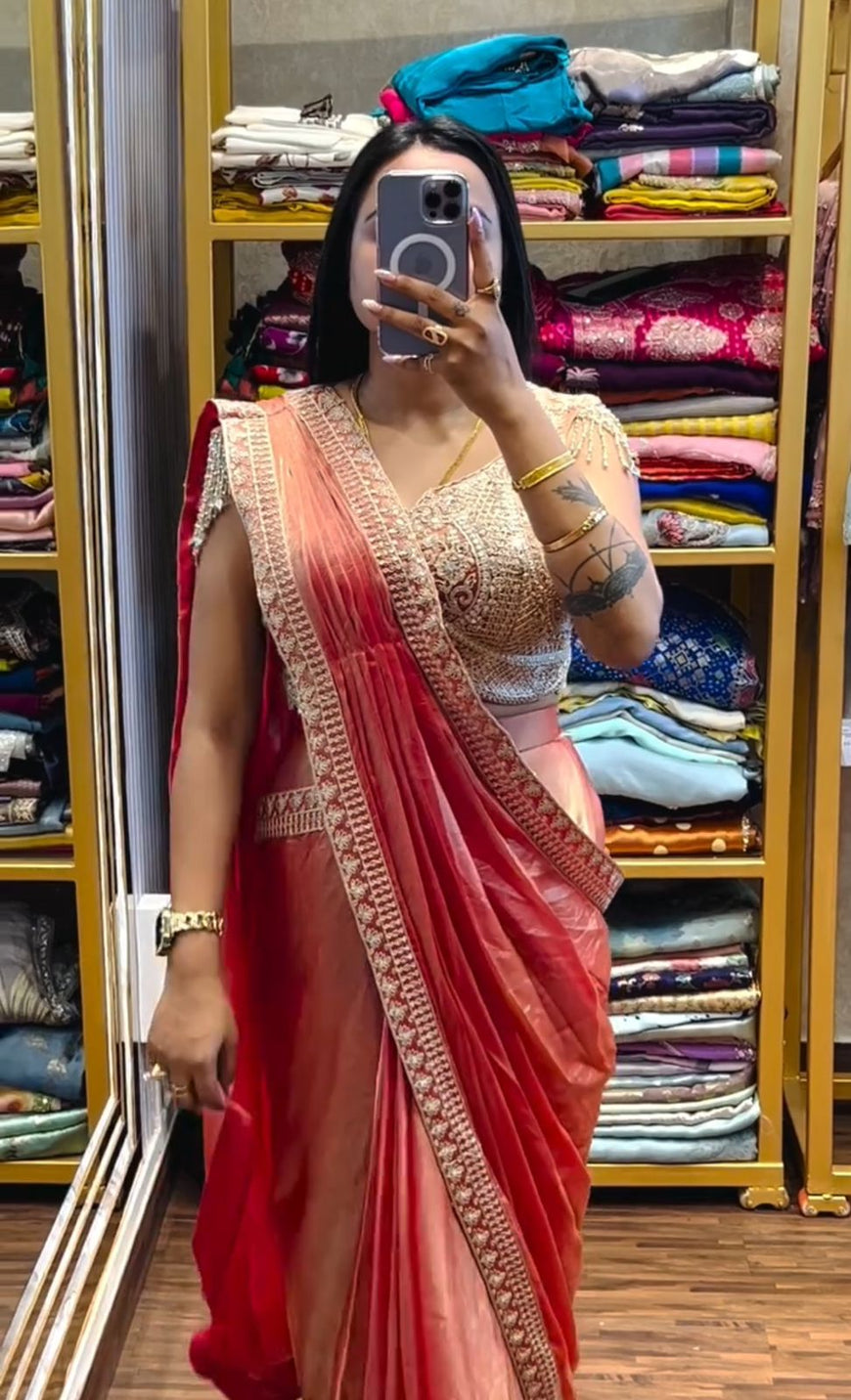 Ready to Wear Embroidery Sequence Work Saree with Blouse