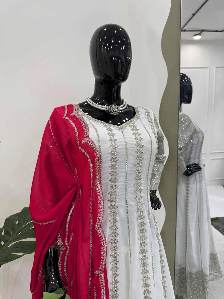 Designer Faux Georgette Anarkali Plazzo Set with Dupatta