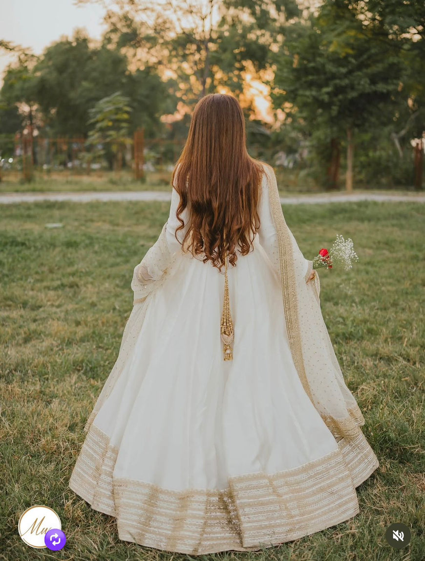 Cinon Silk Embroidered Gown Pant Dupatta Set