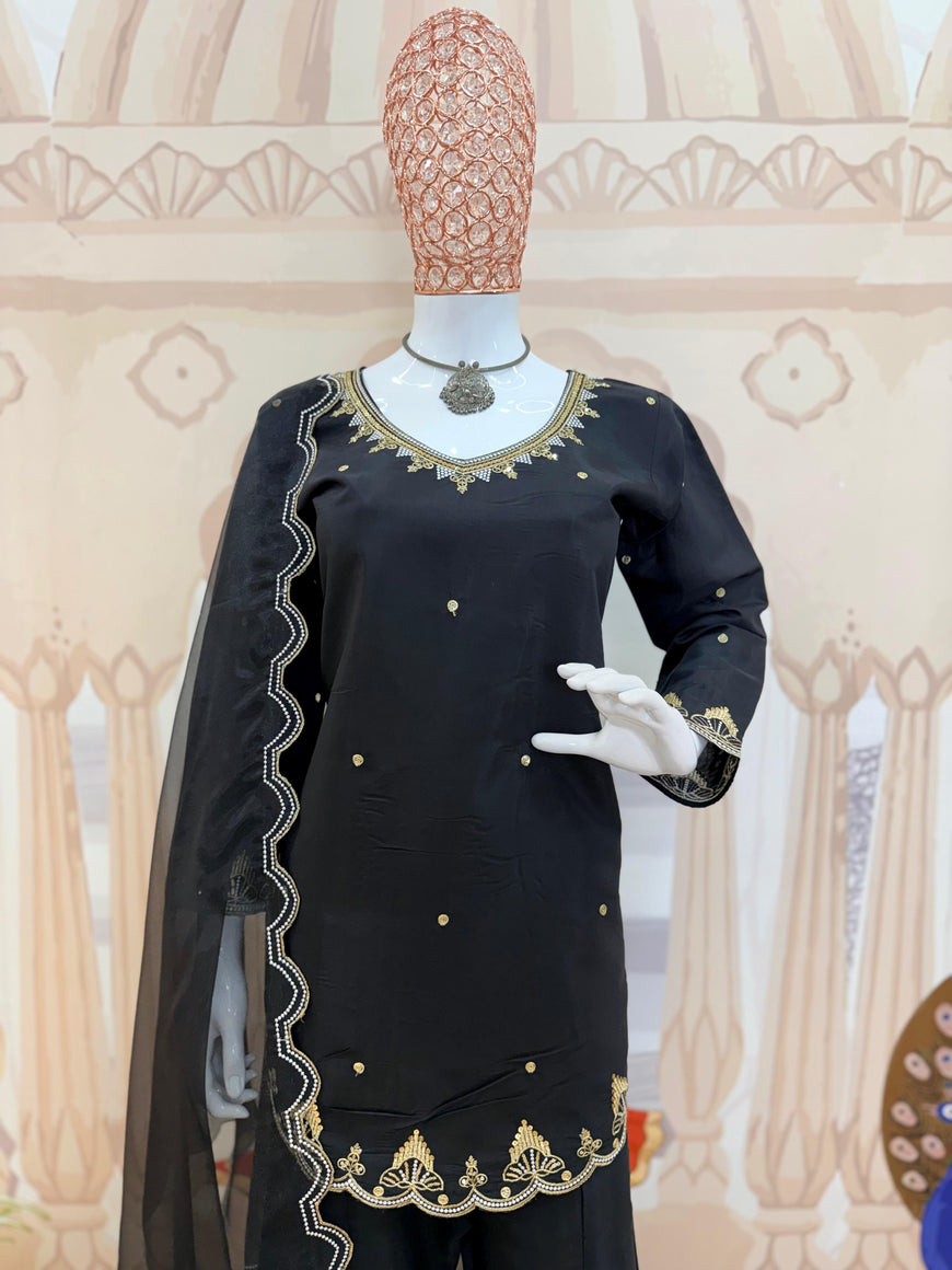 Roman Silk Embroidered Kurti Set with Dupatta (Code: 1160)