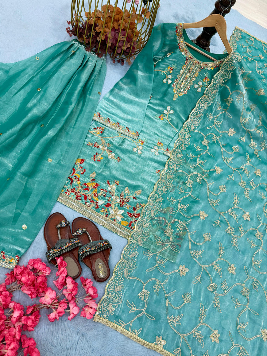 Premium Designer GMY Silk Top Plazzo with Dupatta Set