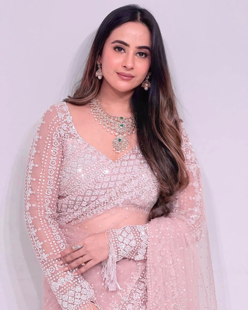 Exclusive Soft Net Designer Sequins Saree (Code: 5335)