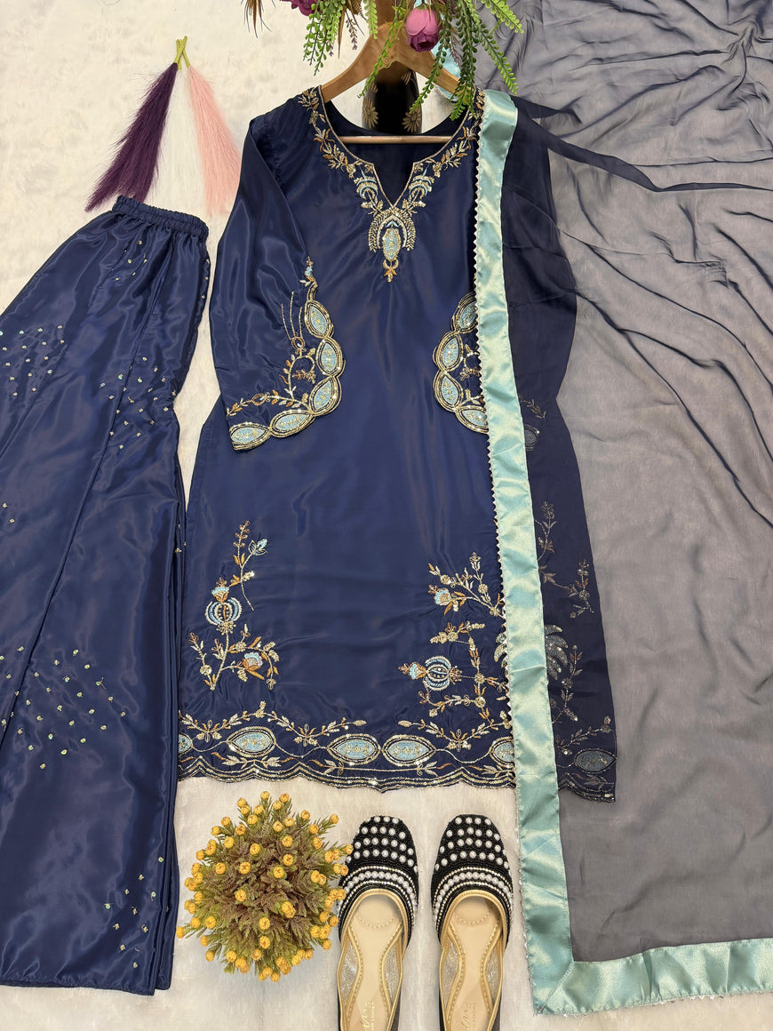 Designer Crepe Silk Sharara Suit Set (Code: 2033)