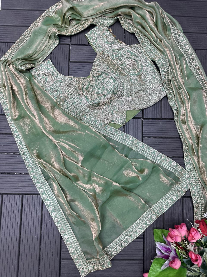 Ready to Wear Embroidery Sequence Work Saree with Blouse