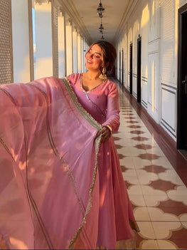 Designer Tabby Organza Embroidered Anarkali Suit Set