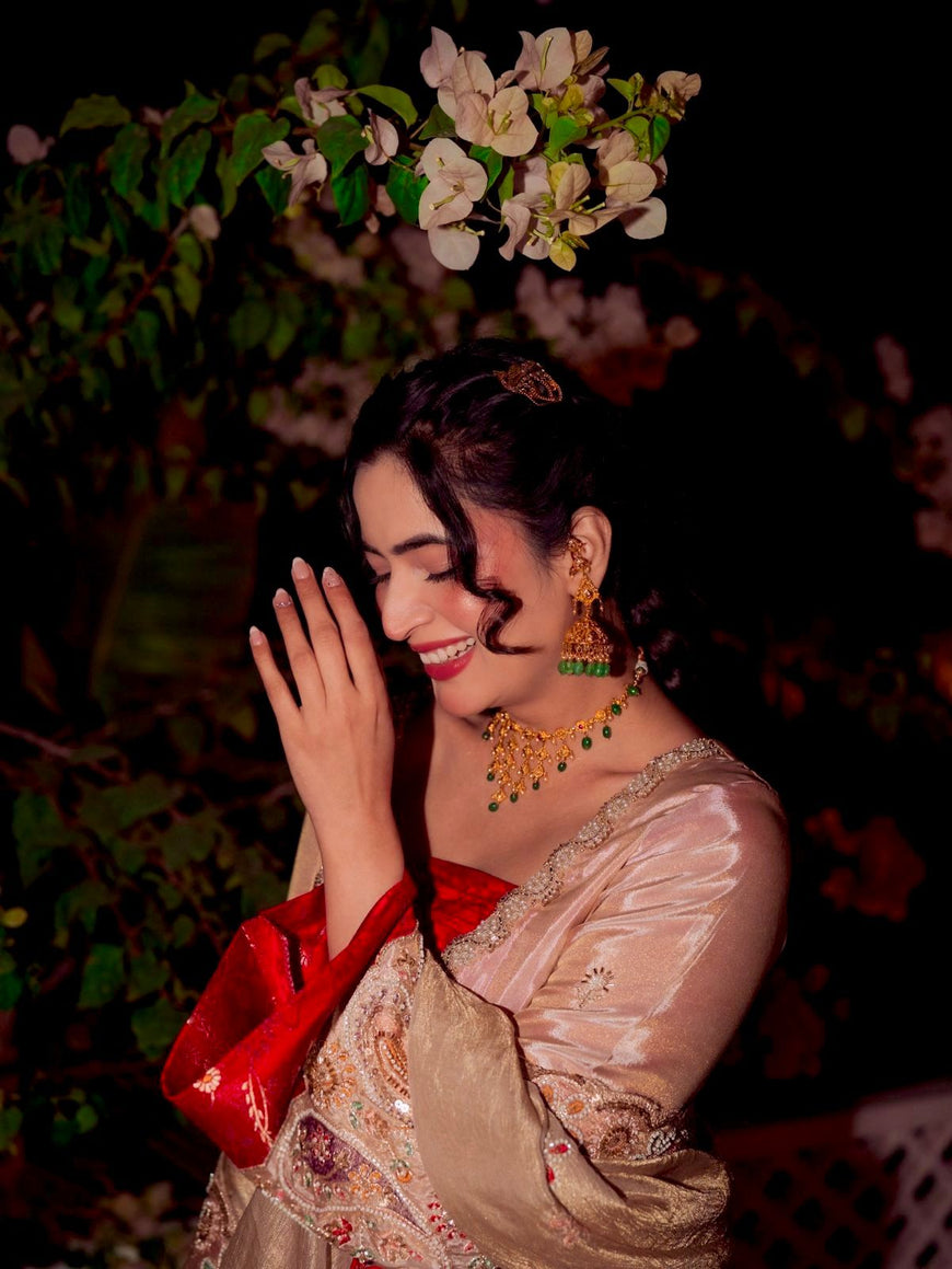 Pure Tissue Kurti Plazzo Set with Embroidered Dupatta