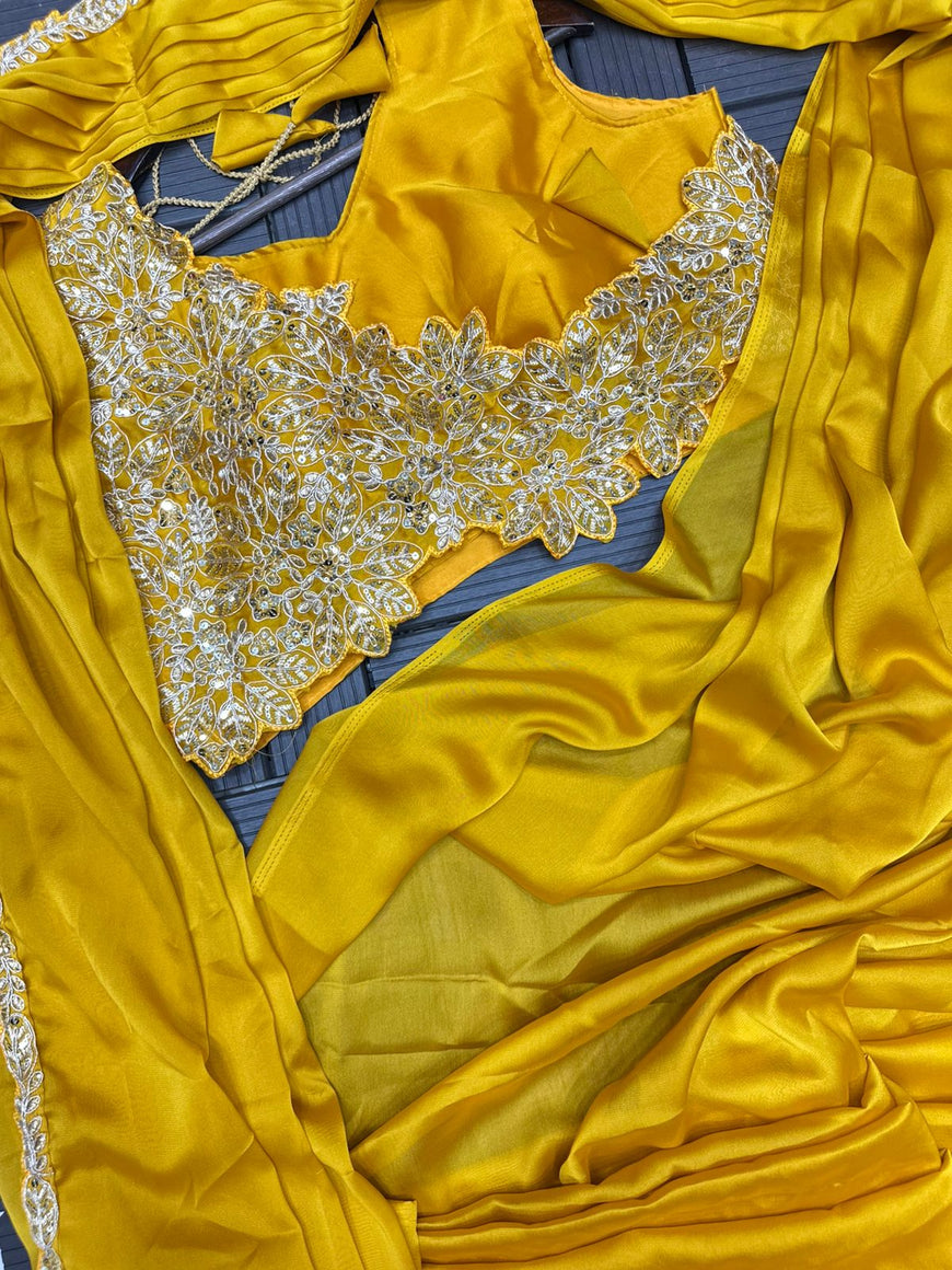 Ready to Wear Embroidered Rangoli Saree with Stitched Blouse